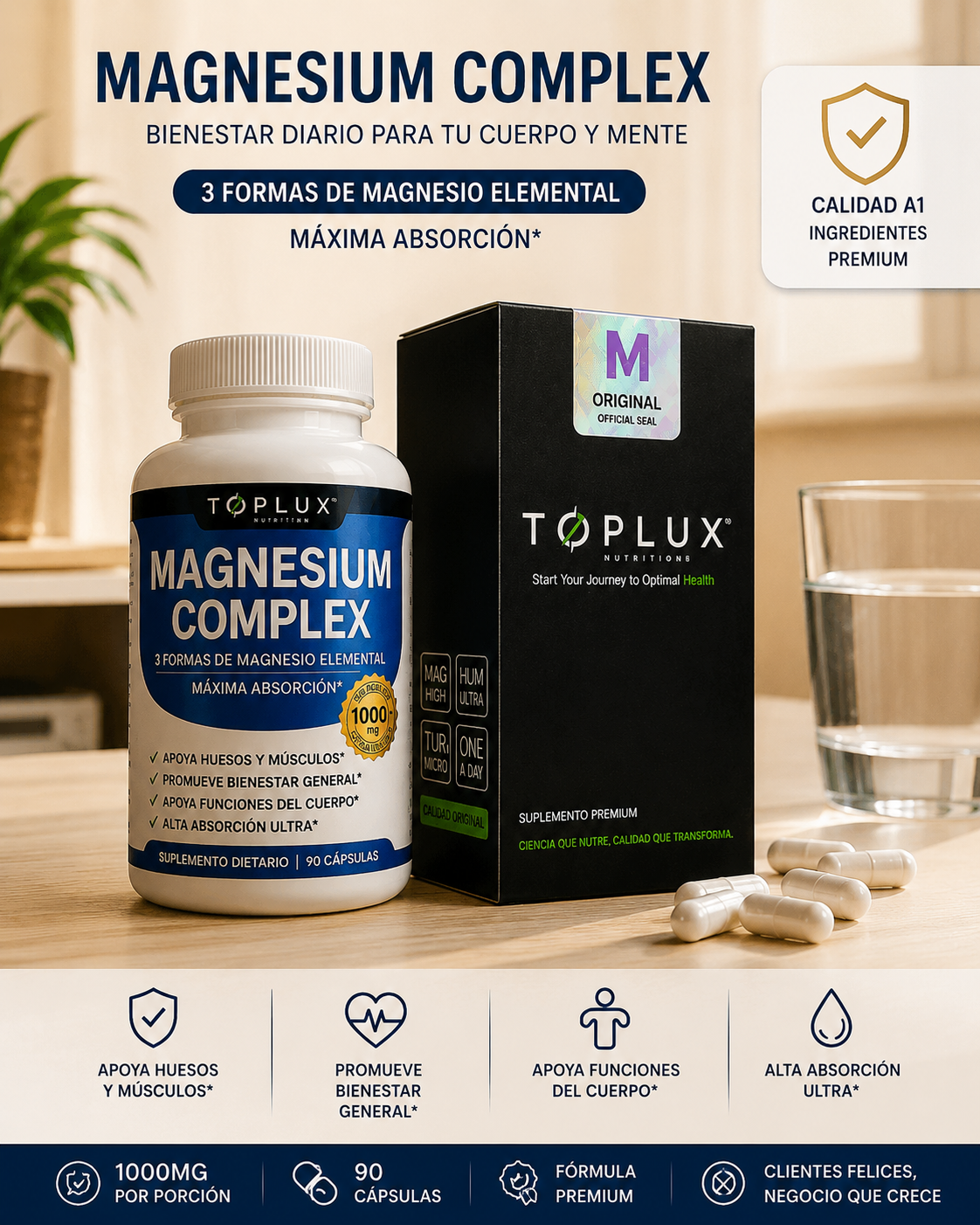 Magnesio Complex 90 Cápsulas – Suplemento Premium para Bienestar Diario